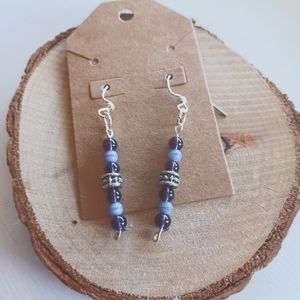 Handmade multicolored purple dangling earrings.